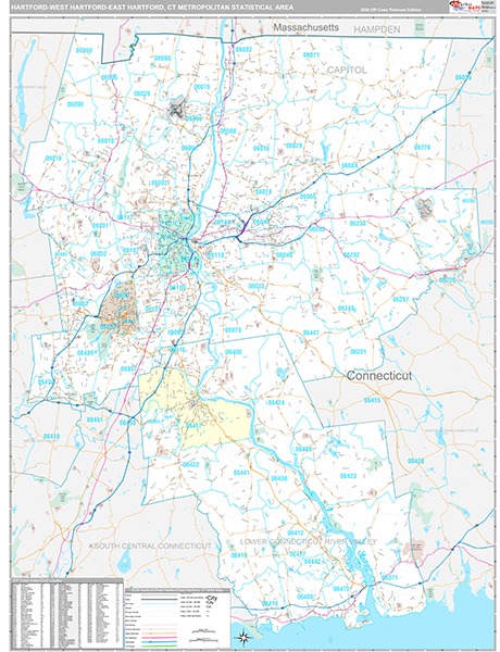 Hartford-West Hartford-East Hartford Metro Area Wall Map